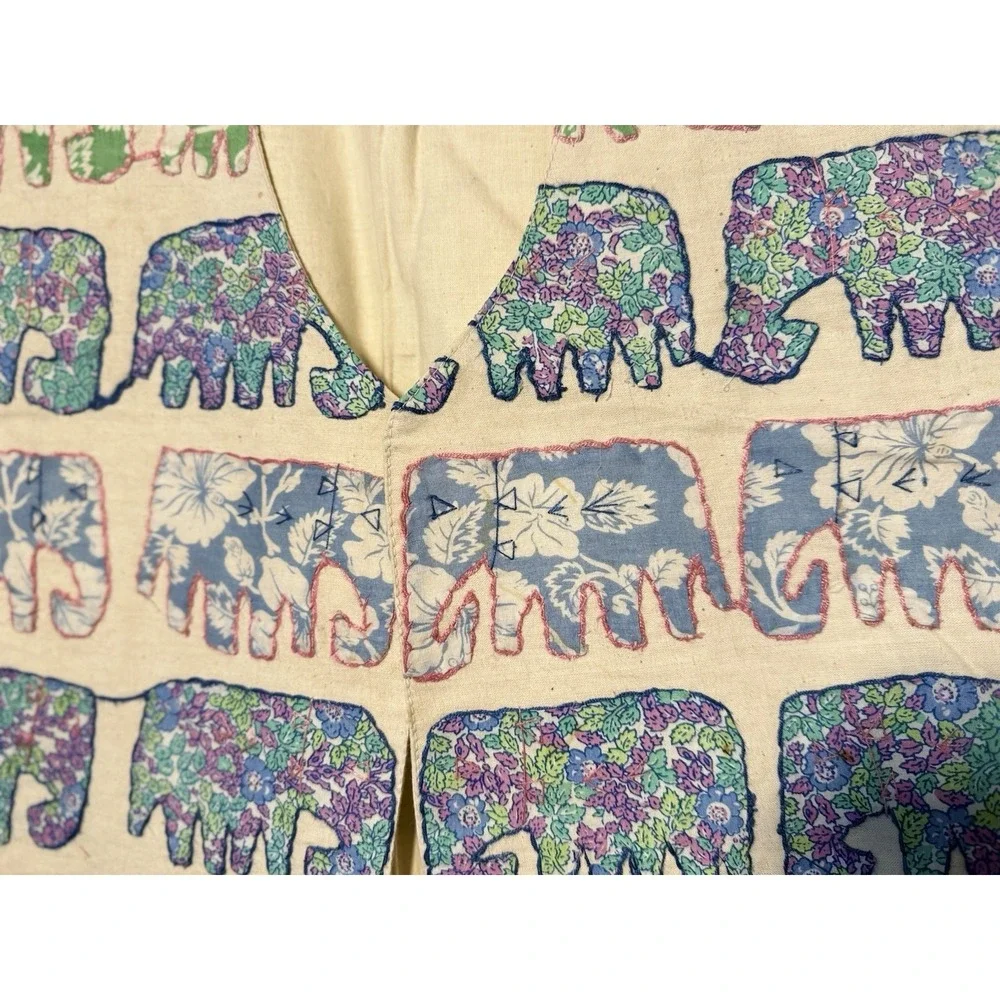 Vintage Hippy Kaktus Vest Size L Elephant Quilted Stitch Safari Savanna 90s Boho